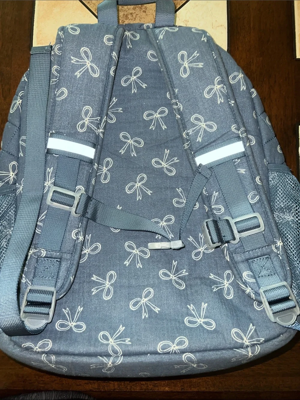 Cat & Jack Blue Quilted Kids Backpack with White Bow Print